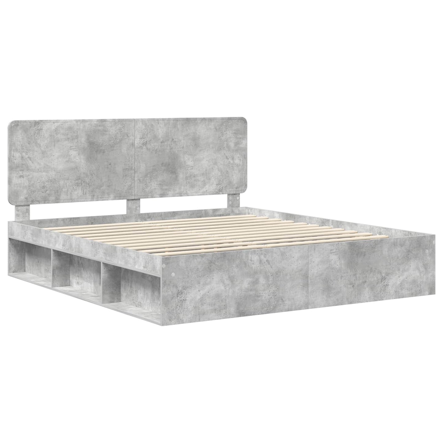 Bedframe Met Hoofdeinde Beton Massief Grenenhout Betongrijs 180 x 200 cm