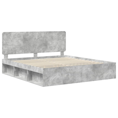 Bedframe Met Hoofdeinde Beton Massief Grenenhout Betongrijs 180 x 200 cm