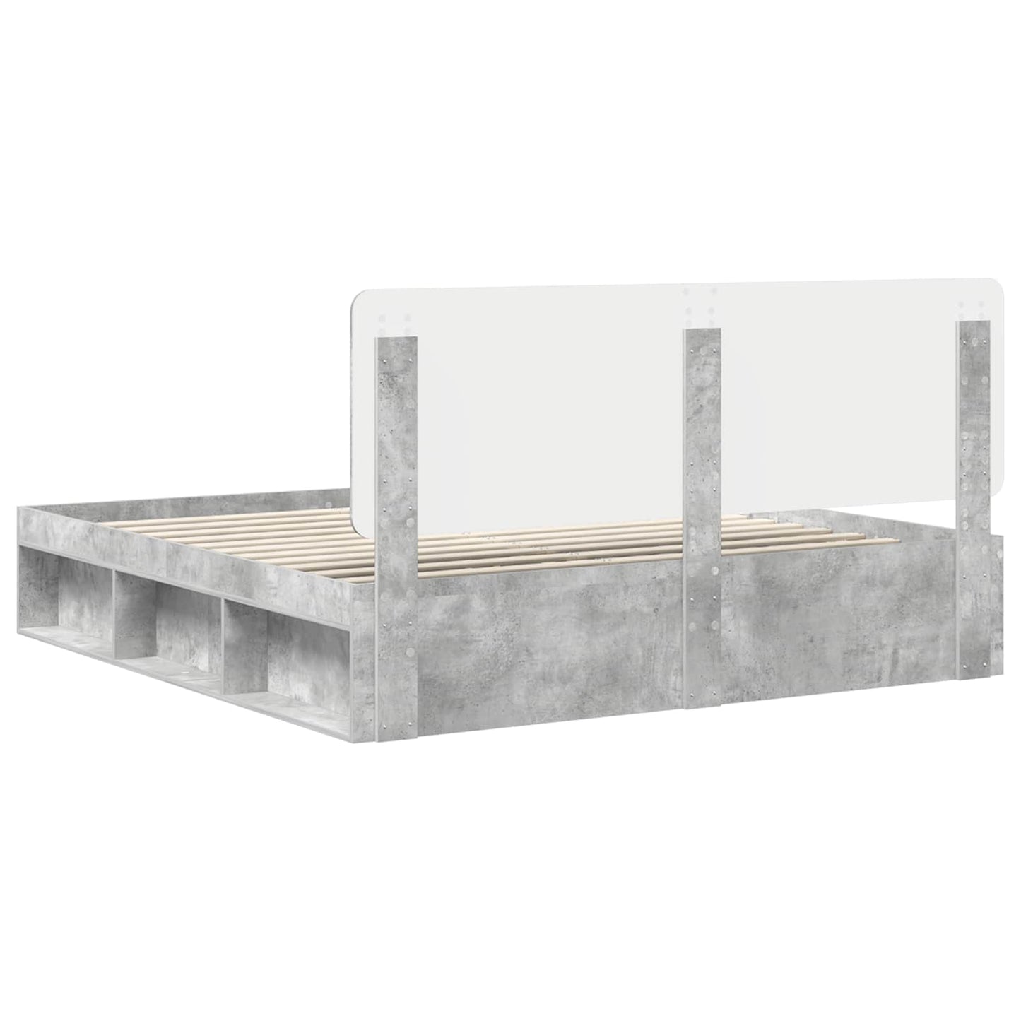 Bedframe Met Hoofdeinde Beton Massief Grenenhout Betongrijs 180 x 200 cm