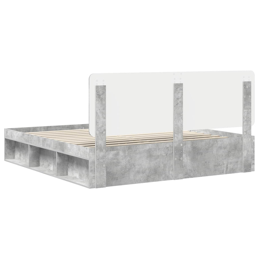 Bedframe Met Hoofdeinde Beton Massief Grenenhout Betongrijs 180 x 200 cm