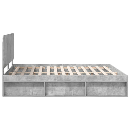 Bedframe Met Hoofdeinde Beton Massief Grenenhout Betongrijs 180 x 200 cm
