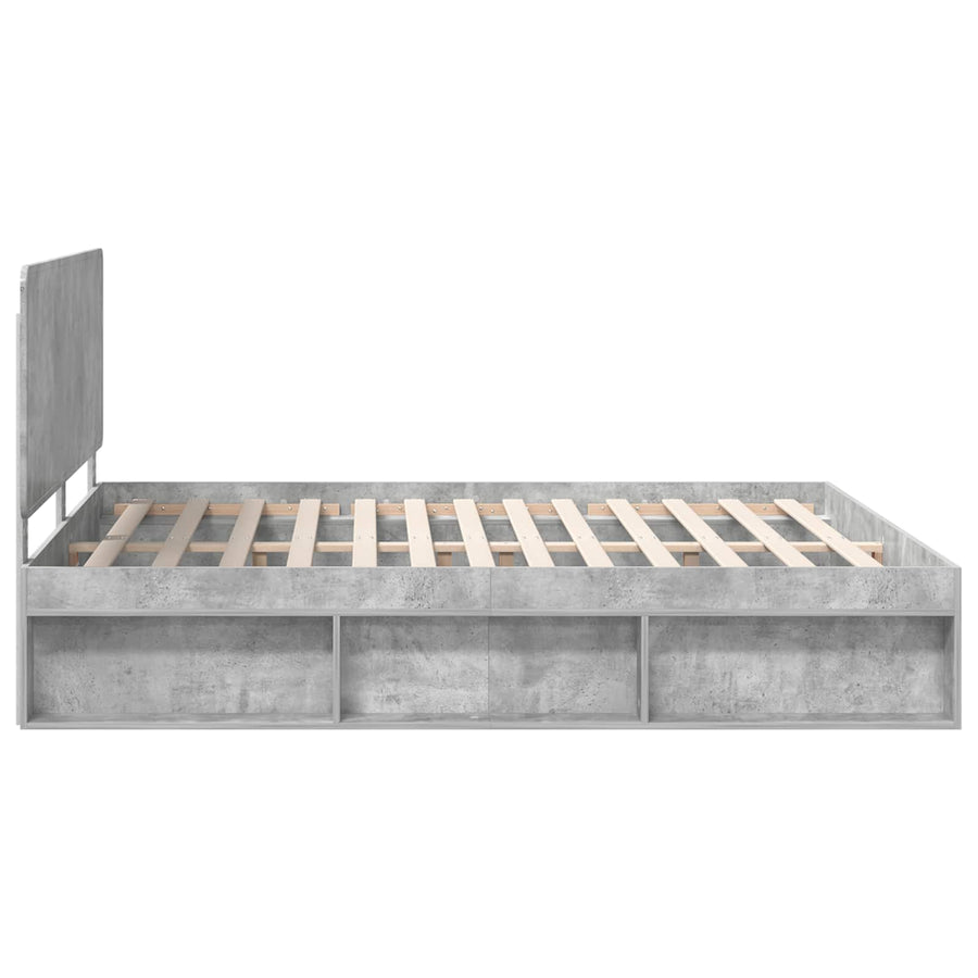 Bedframe Met Hoofdeinde Beton Massief Grenenhout Betongrijs 180 x 200 cm