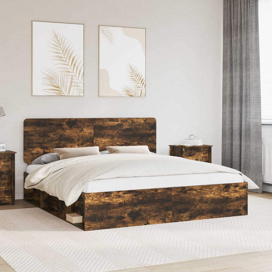Bedframe Gerookt eiken 180 x 200 cm Massief grenenhout