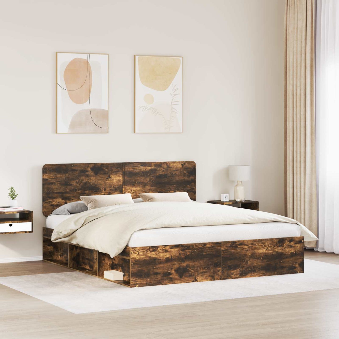 Bedframe Gerookt eiken 180 x 200 cm Massief grenenhout
