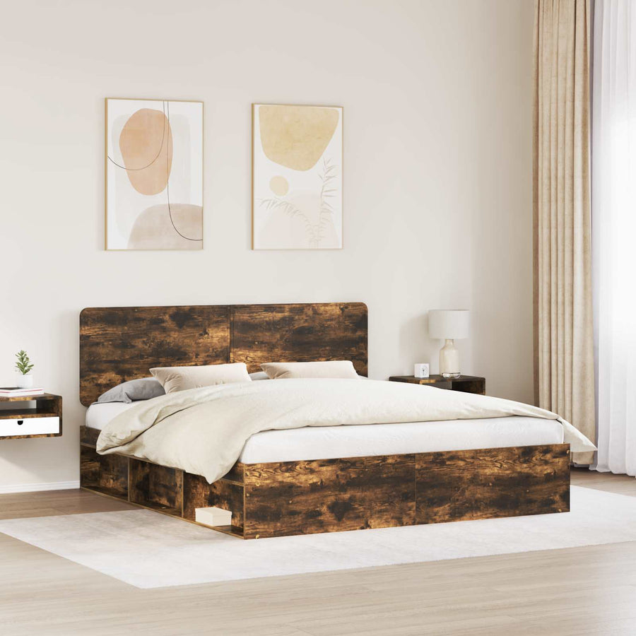 Bedframe Gerookt eiken 180 x 200 cm Massief grenenhout