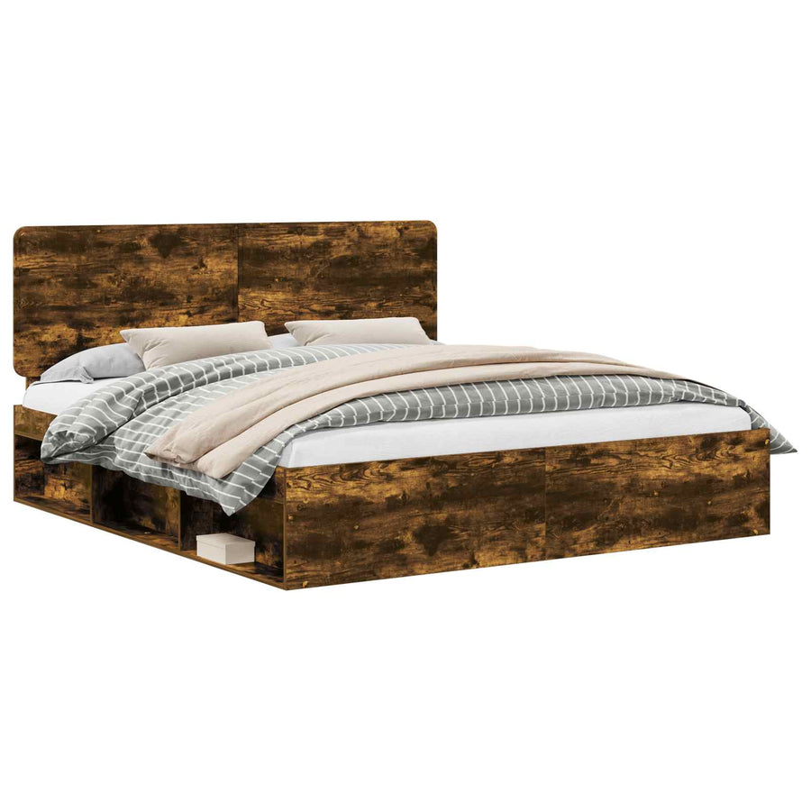 Bedframe Gerookt eiken 180 x 200 cm Massief grenenhout
