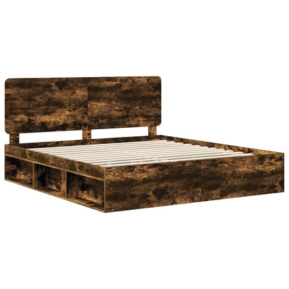 Bedframe Gerookt eiken 180 x 200 cm Massief grenenhout