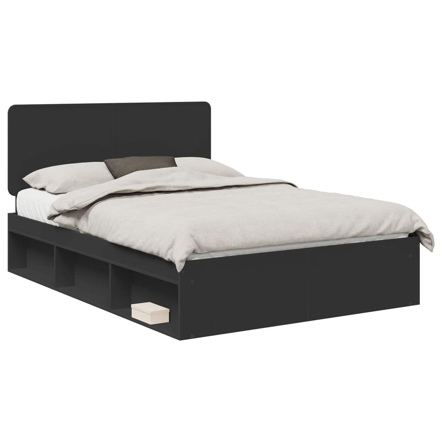 Bedframe met hoofdeinde Zwart 160 x 200 cm Massief grenenhout