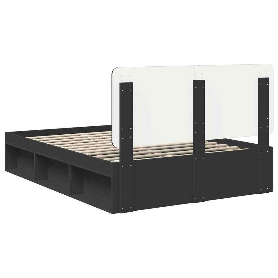 Bedframe met hoofdeinde Zwart 160 x 200 cm Massief grenenhout