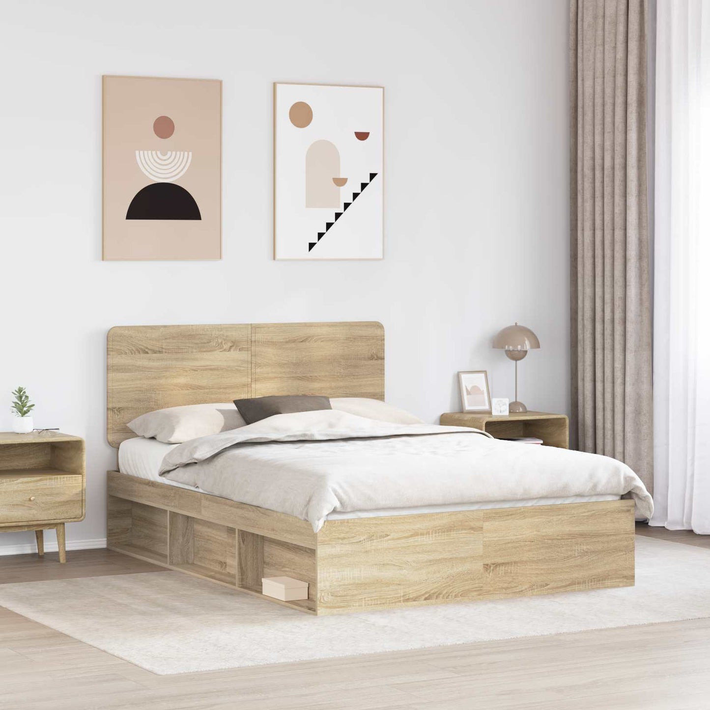 Bedframe Met Hoofdeinde Sonoma Massief Grenenhout Sonoma Eiken 160 x 200 cm