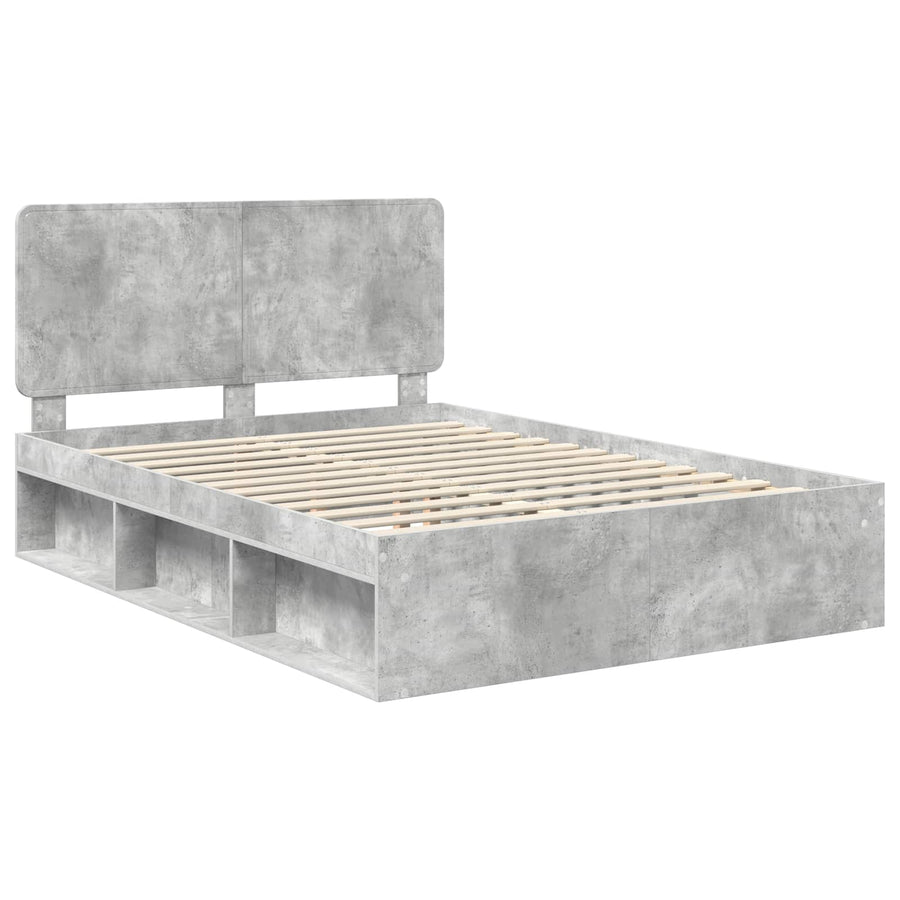 Bedframe met hoofdeinde Beton 160 x 200 cm Massief grenenhout