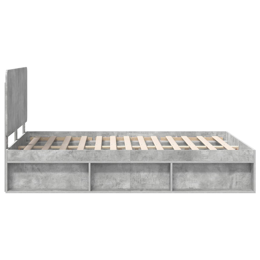 Bedframe met hoofdeinde Beton 160 x 200 cm Massief grenenhout