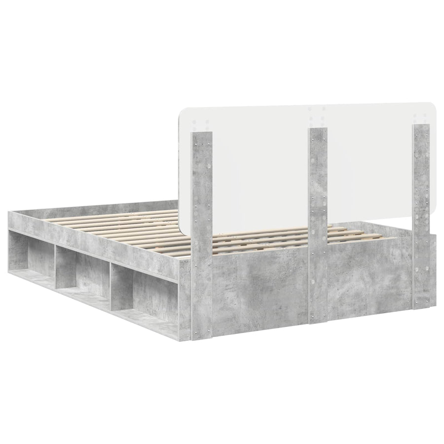 Bedframe met hoofdeinde Beton 140 x 200 cm Massief grenenhout
