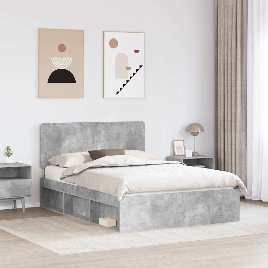 Bedframe met hoofdeinde Beton 140 x 190 cm Massief grenenhout
