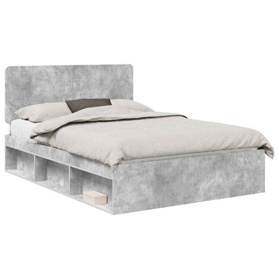 Bedframe met hoofdeinde Beton 140 x 190 cm Massief grenenhout