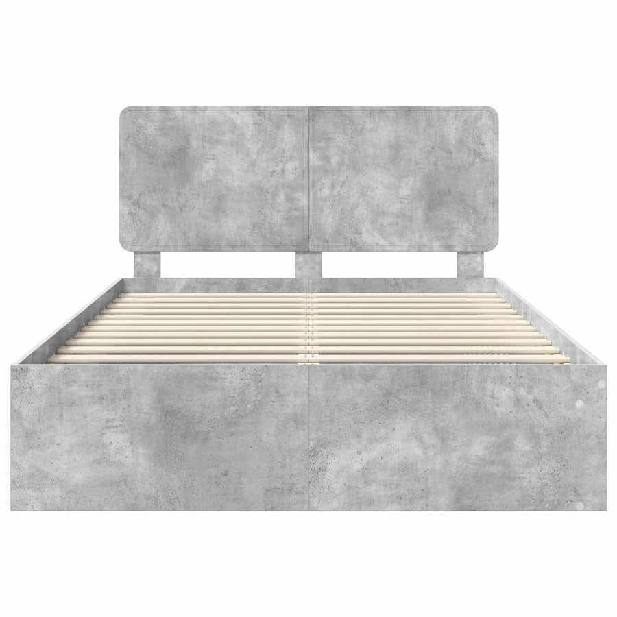 Bedframe met hoofdeinde Beton 140 x 190 cm Massief grenenhout