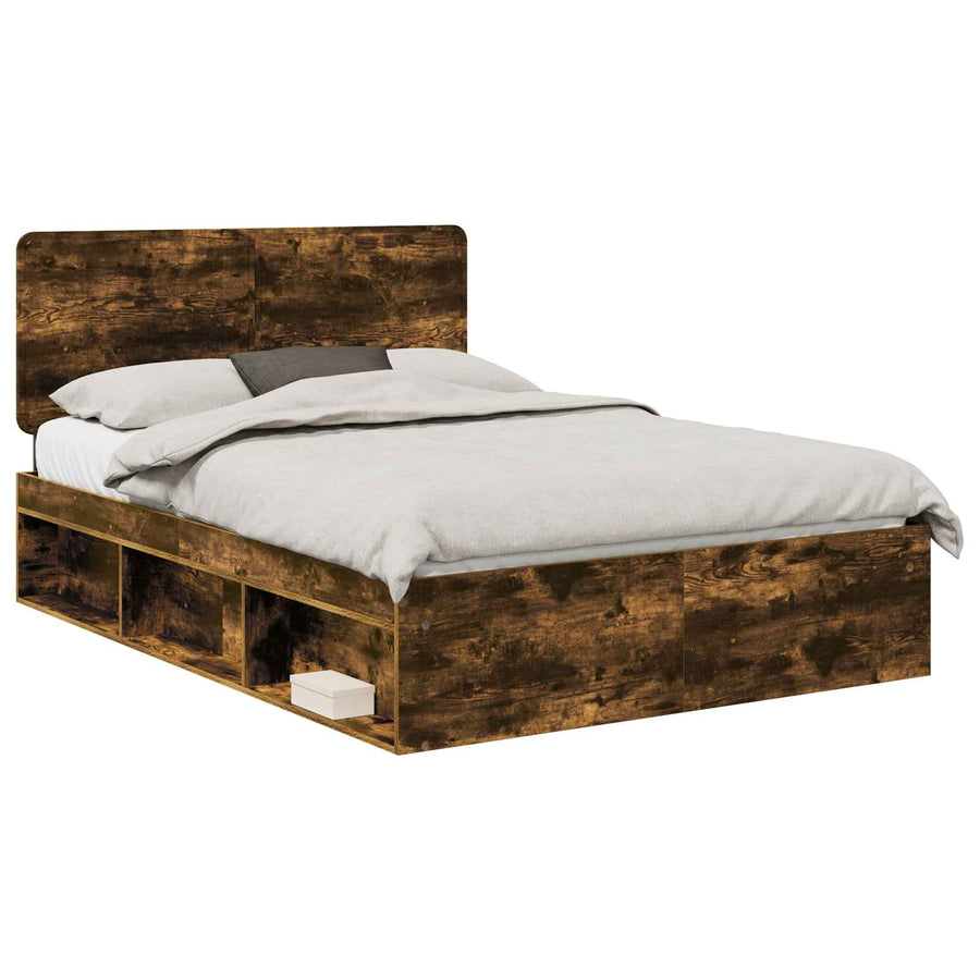 Bedframe Gerookt eiken 140 x 190 cm Massief grenenhout