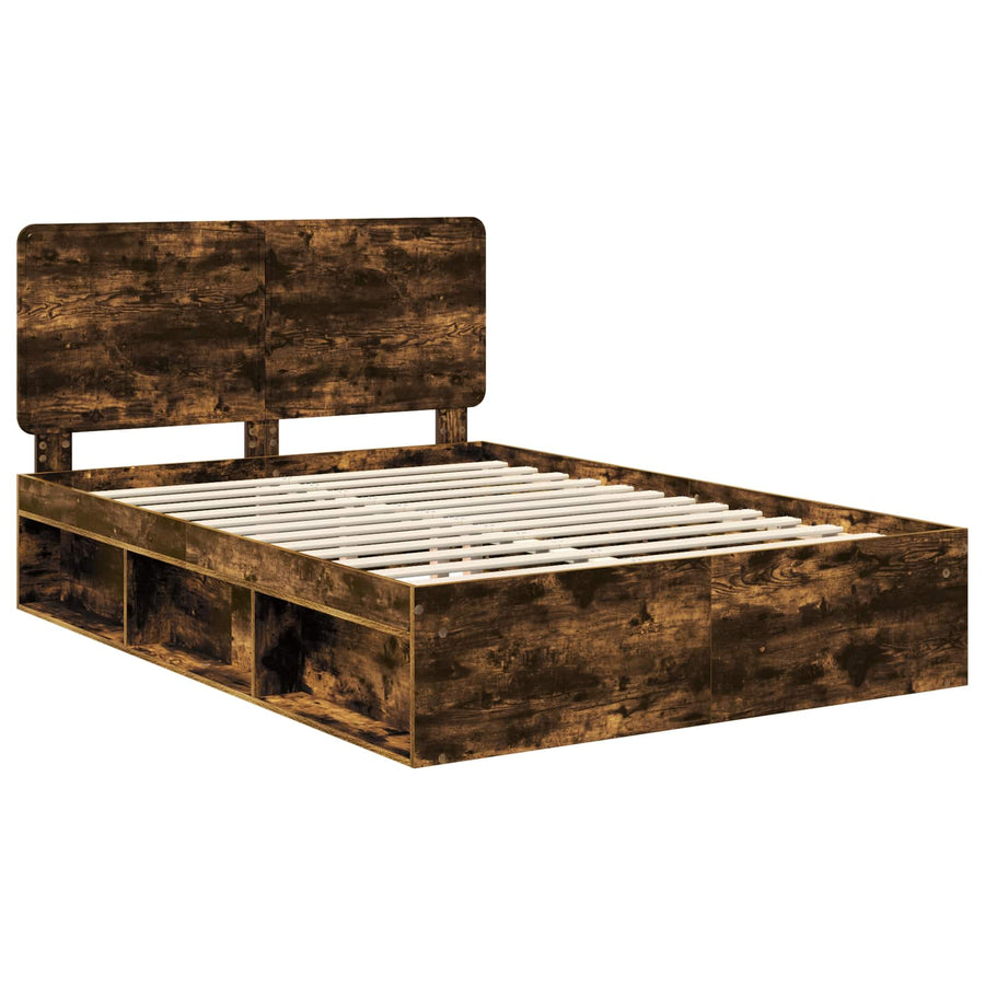 Bedframe Gerookt eiken 140 x 190 cm Massief grenenhout