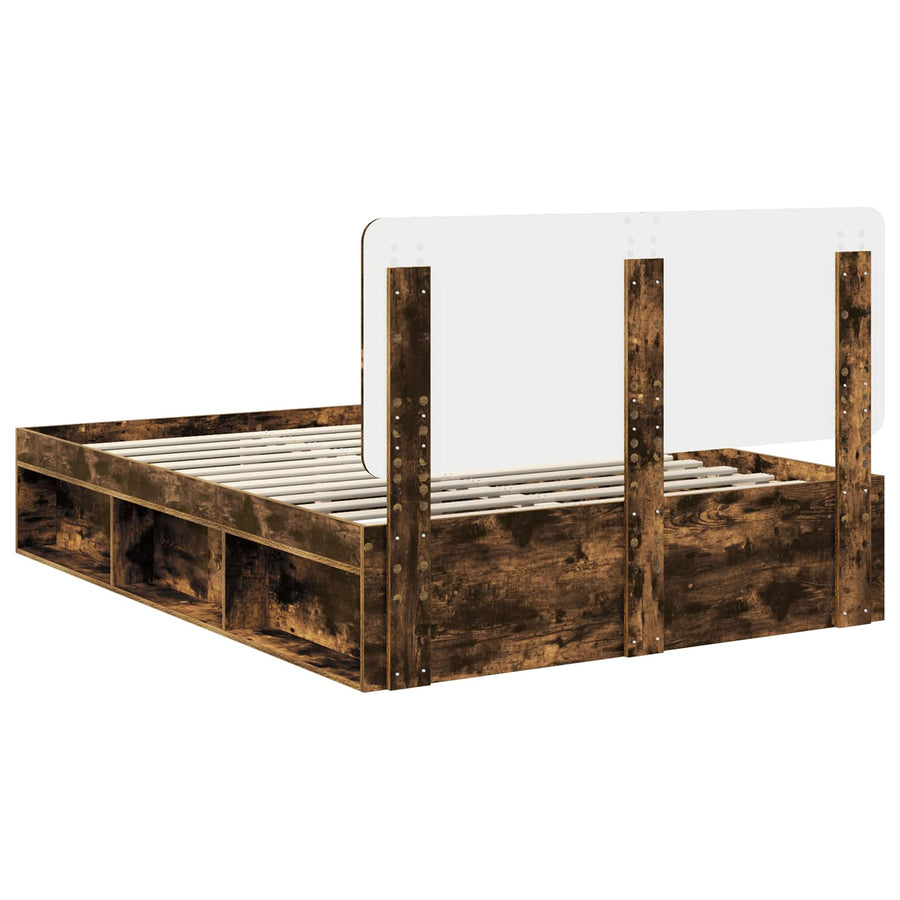 Bedframe Gerookt eiken 140 x 190 cm Massief grenenhout