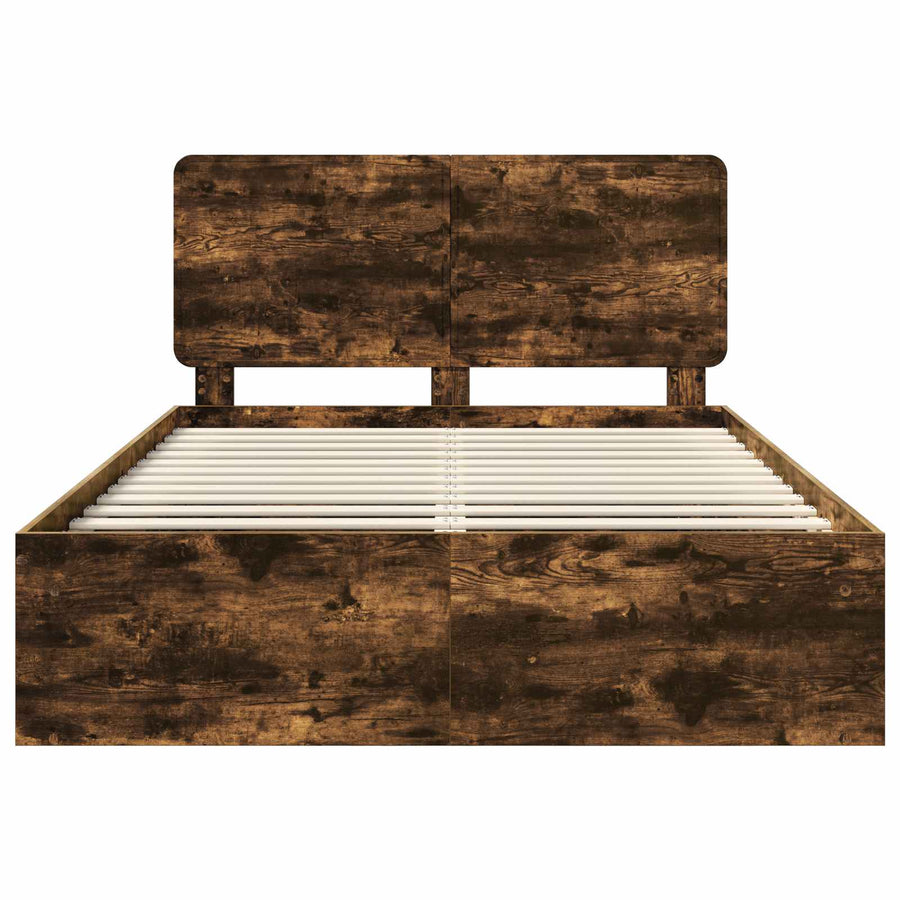 Bedframe Gerookt eiken 140 x 190 cm Massief grenenhout