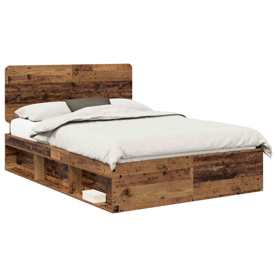 Bedframe met hoofdeinde Oudhout 140 x 190 cm Massief grenenhout