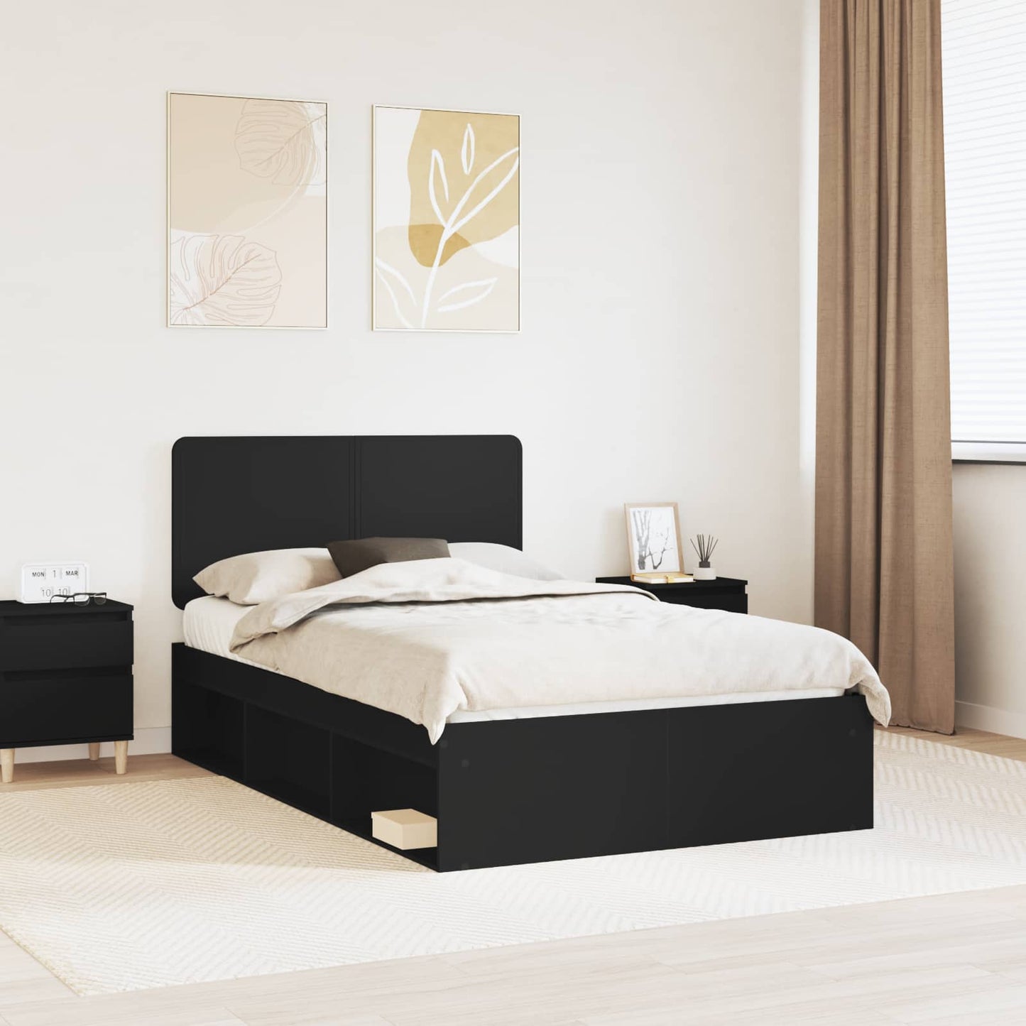 Bedframe met hoofdeinde Zwart 135 x 190 cm Massief grenenhout