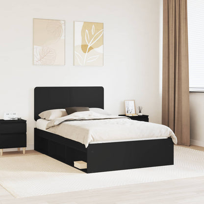 Bedframe met hoofdeinde Zwart 135 x 190 cm Massief grenenhout
