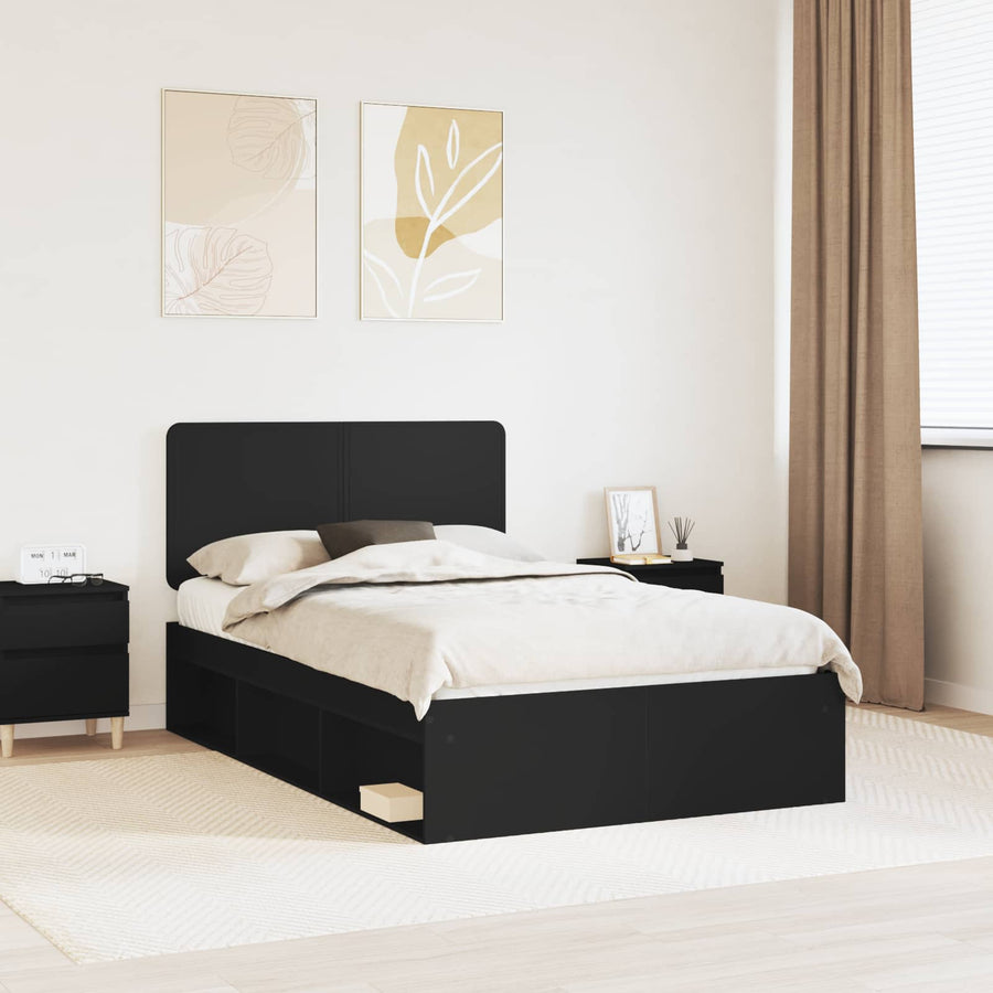 Bedframe met hoofdeinde Zwart 135 x 190 cm Massief grenenhout