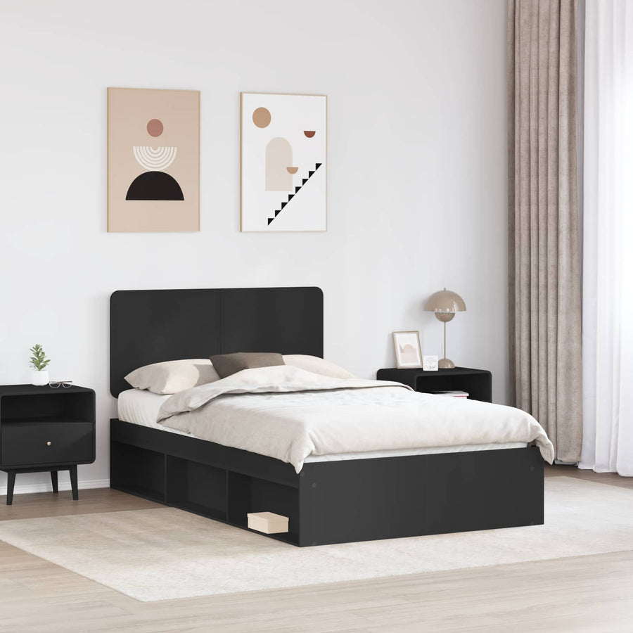 Bedframe met hoofdeinde Zwart 135 x 190 cm Massief grenenhout