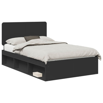 Bedframe met hoofdeinde Zwart 135 x 190 cm Massief grenenhout