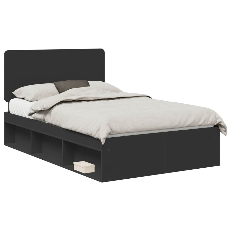 Bedframe met hoofdeinde Zwart 135 x 190 cm Massief grenenhout