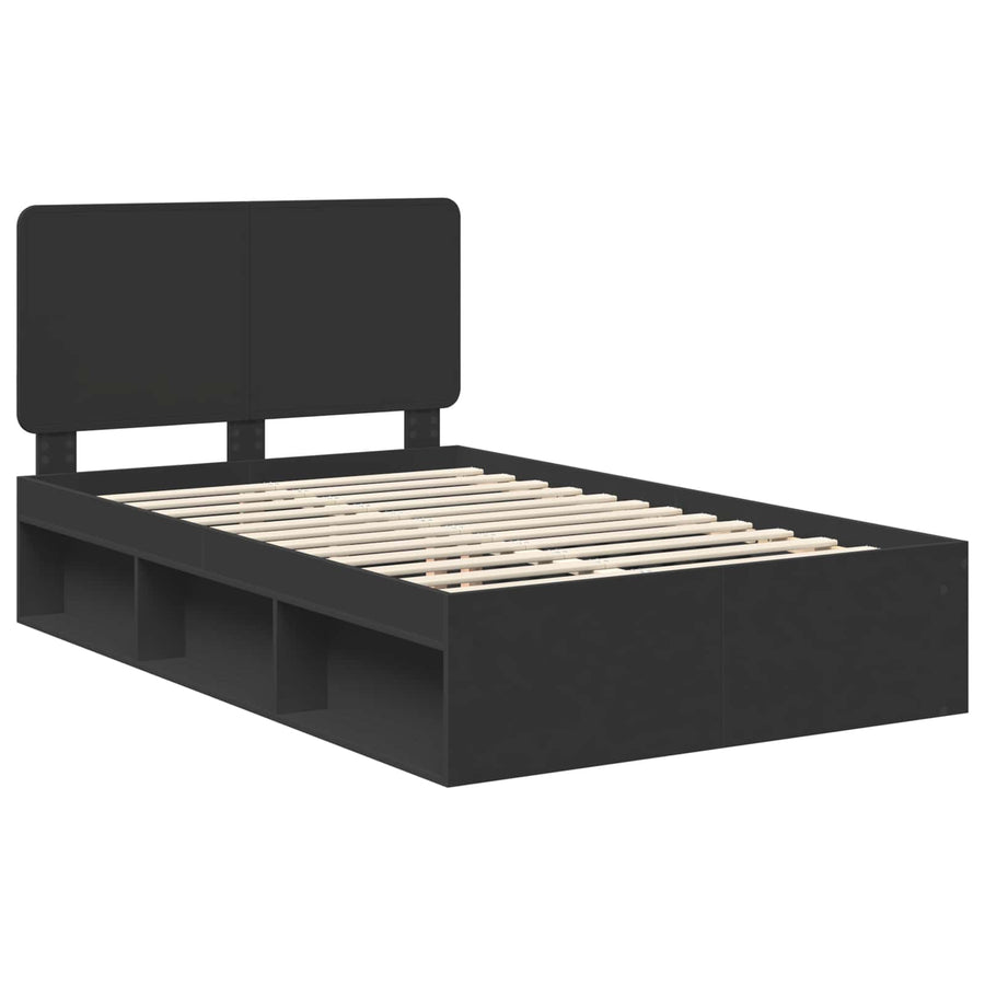 Bedframe met hoofdeinde Zwart 135 x 190 cm Massief grenenhout