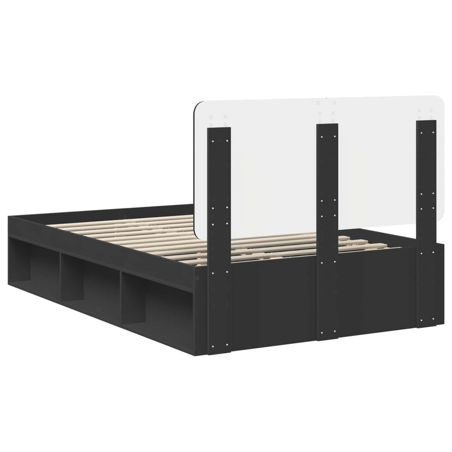Bedframe met hoofdeinde Zwart 135 x 190 cm Massief grenenhout