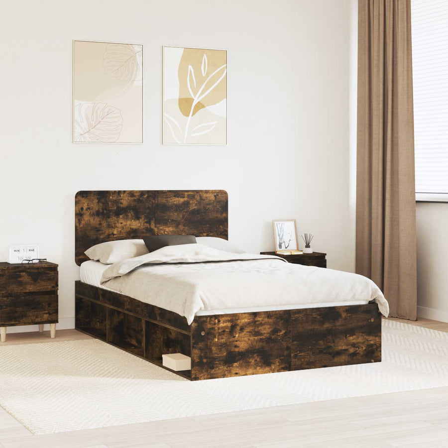 Bedframe Gerookt eiken 135 x 190 cm Massief grenenhout