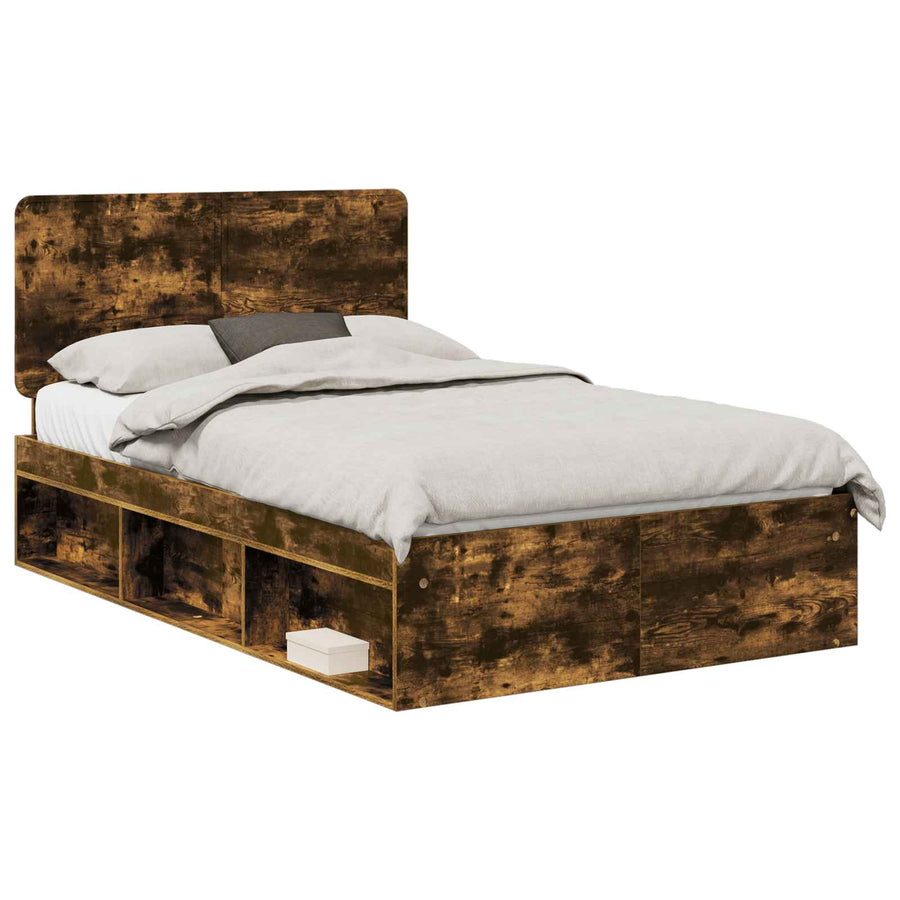 Bedframe Gerookt eiken 135 x 190 cm Massief grenenhout