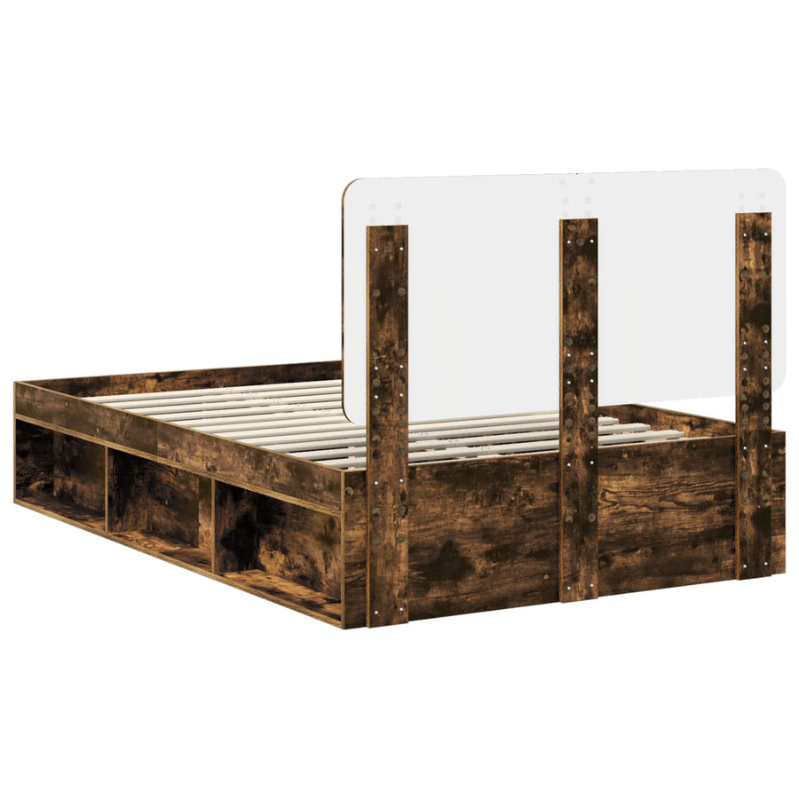 Bedframe Gerookt eiken 135 x 190 cm Massief grenenhout