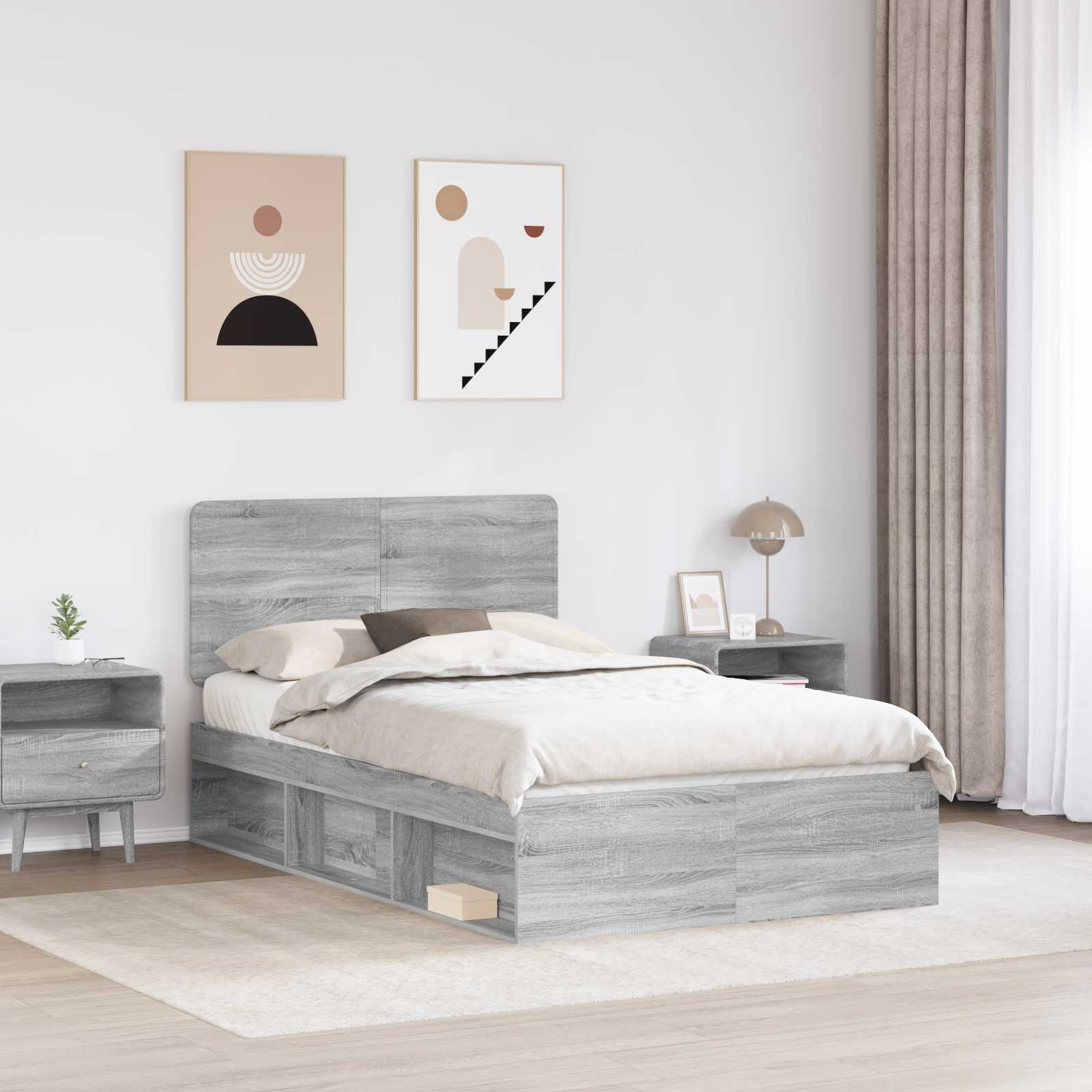 Bedframe Grijs Sonoma 135 x 190 cm Massief grenenhout