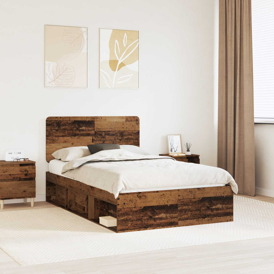 Bedframe met hoofdeinde Oudhout 135 x 190 cm Massief grenenhout