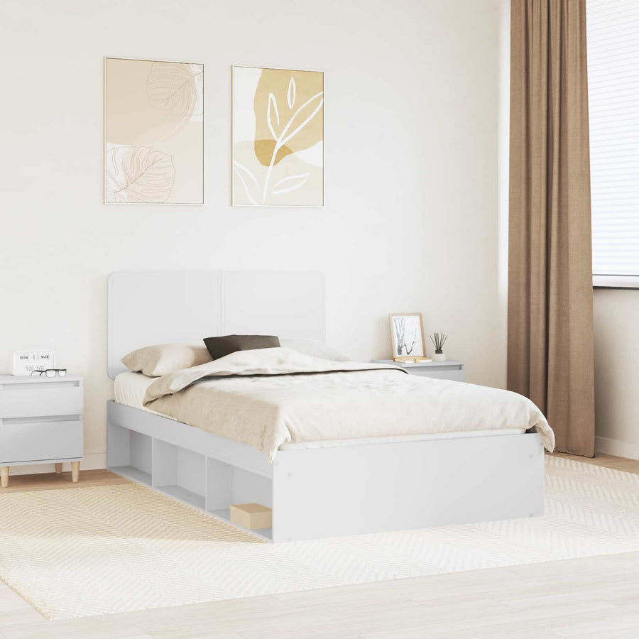 Bedframe met hoofdeinde Wit 120 x 200 cm Massief grenenhout