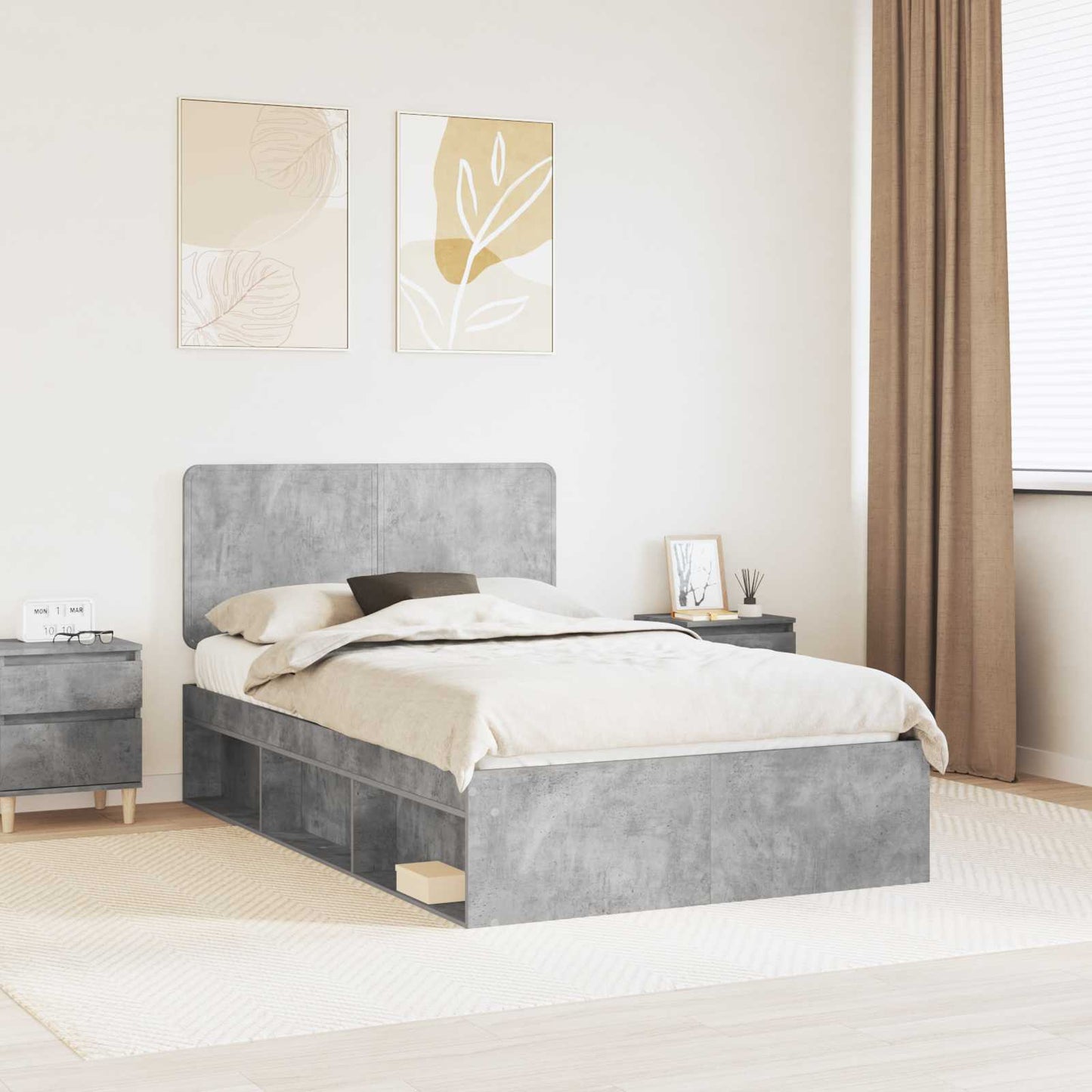 Bedframe met hoofdeinde Beton 120 x 200 cm Massief grenenhout
