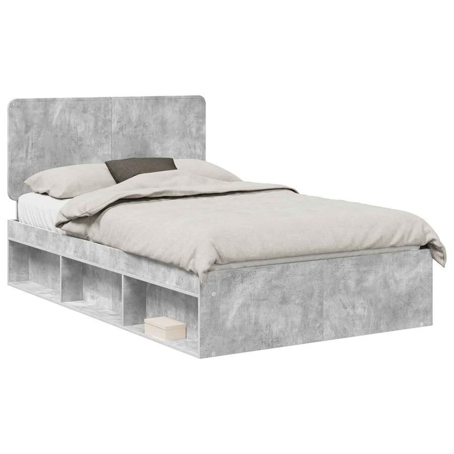 Bedframe met hoofdeinde Beton 120 x 200 cm Massief grenenhout