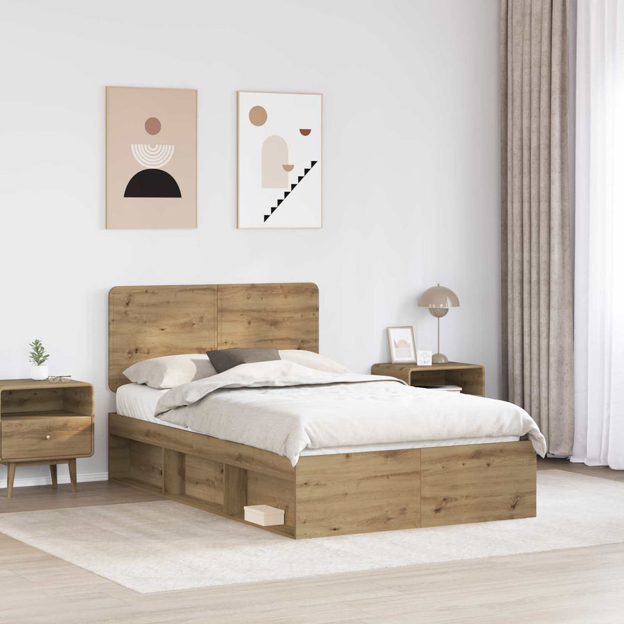 Bedframe Ambachtelijk eiken 120 x 200 cm Massief grenenhout