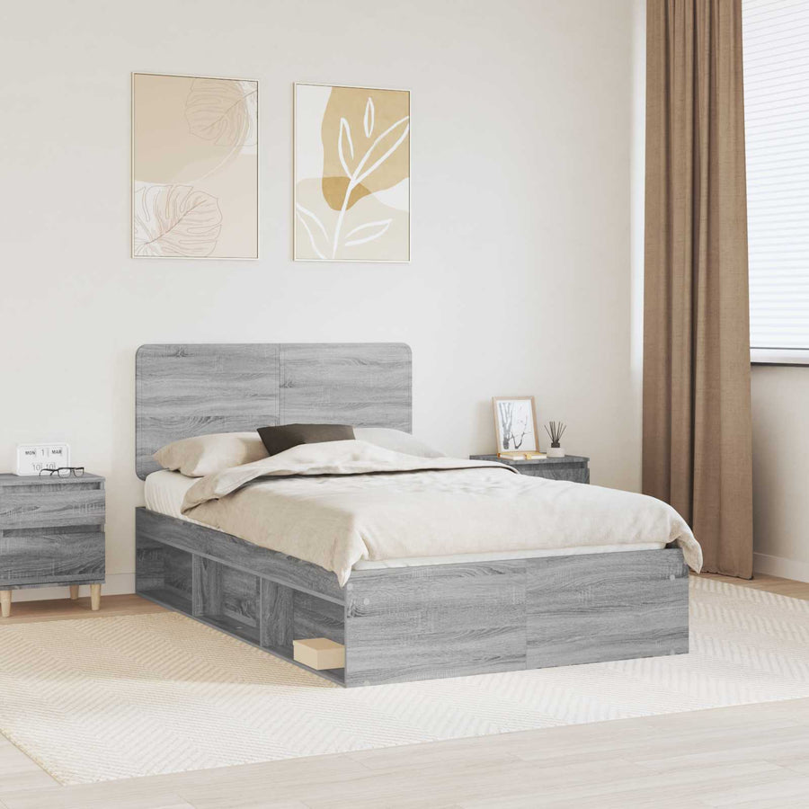 Bedframe Grijs Sonoma 120 x 190 cm Massief grenenhout