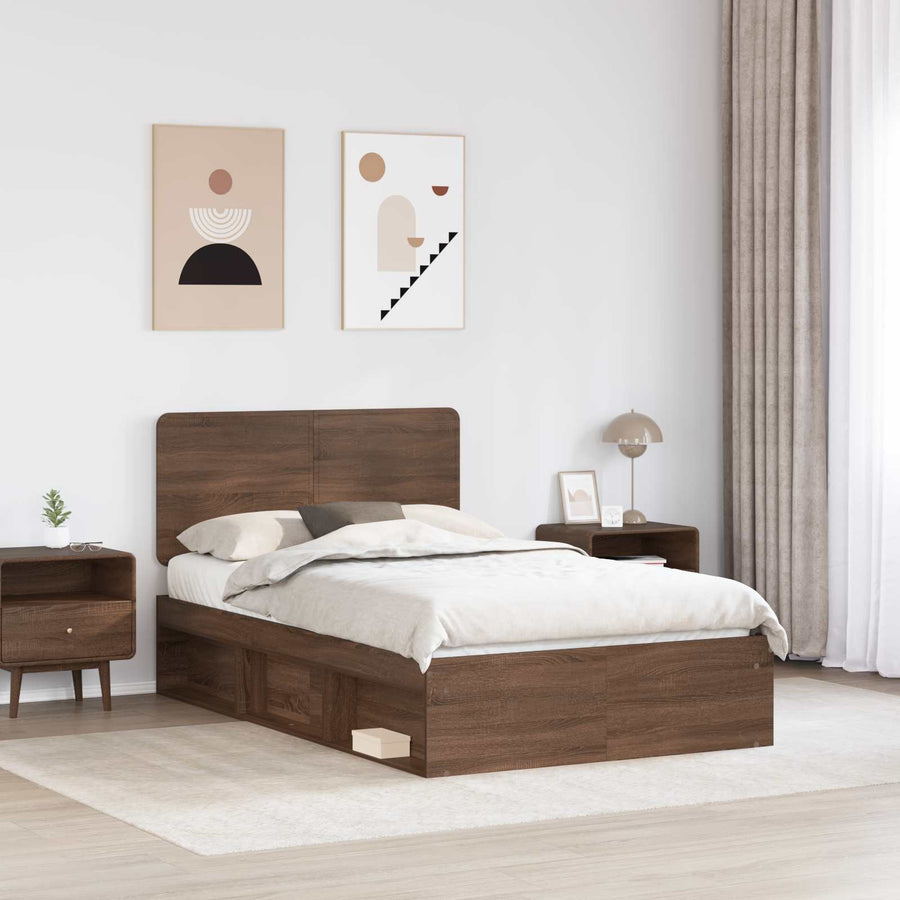 Bedframe Bruin Eiken 120 x 190 cm Massief grenenhout