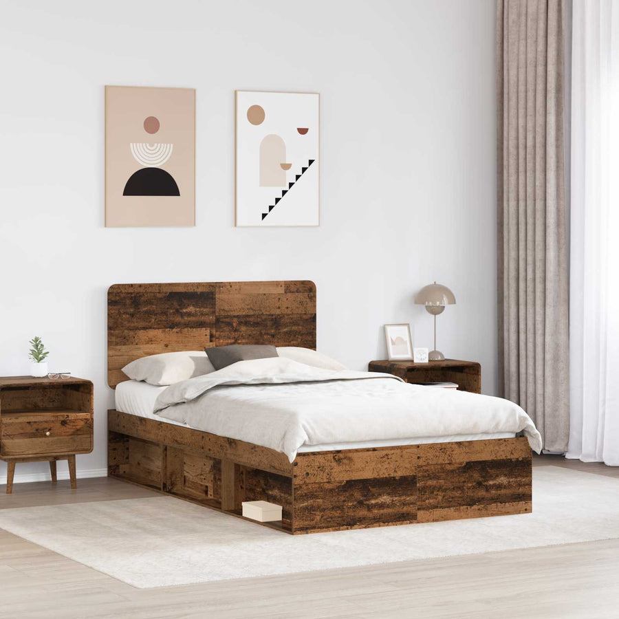 Bedframe met hoofdeinde Oudhout 120 x 190 cm Massief grenenhout