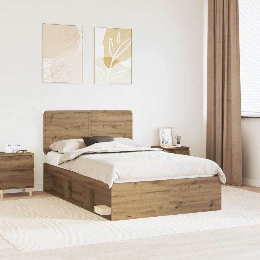 Bedframe Ambachtelijk eiken 120 x 190 cm Massief grenenhout
