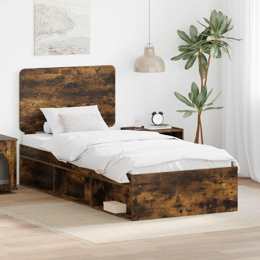Bedframe Gerookt eiken 100 x 200 cm Massief grenenhout