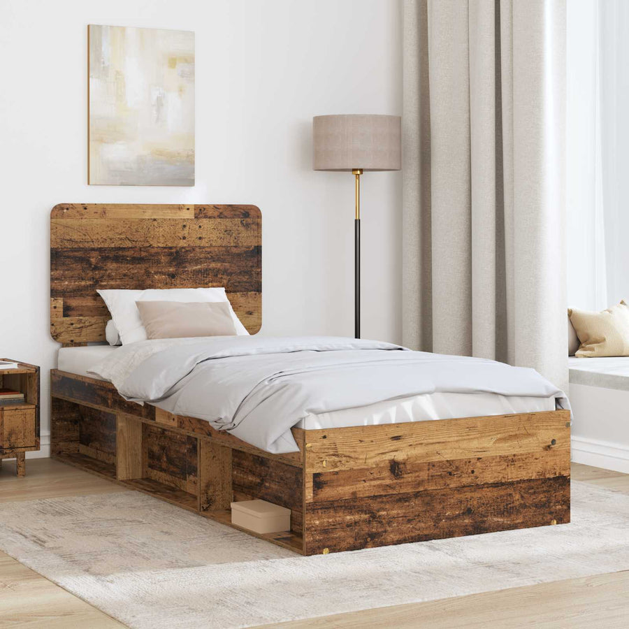 Bedframe met hoofdeinde Oudhout 100 x 200 cm Massief grenenhout