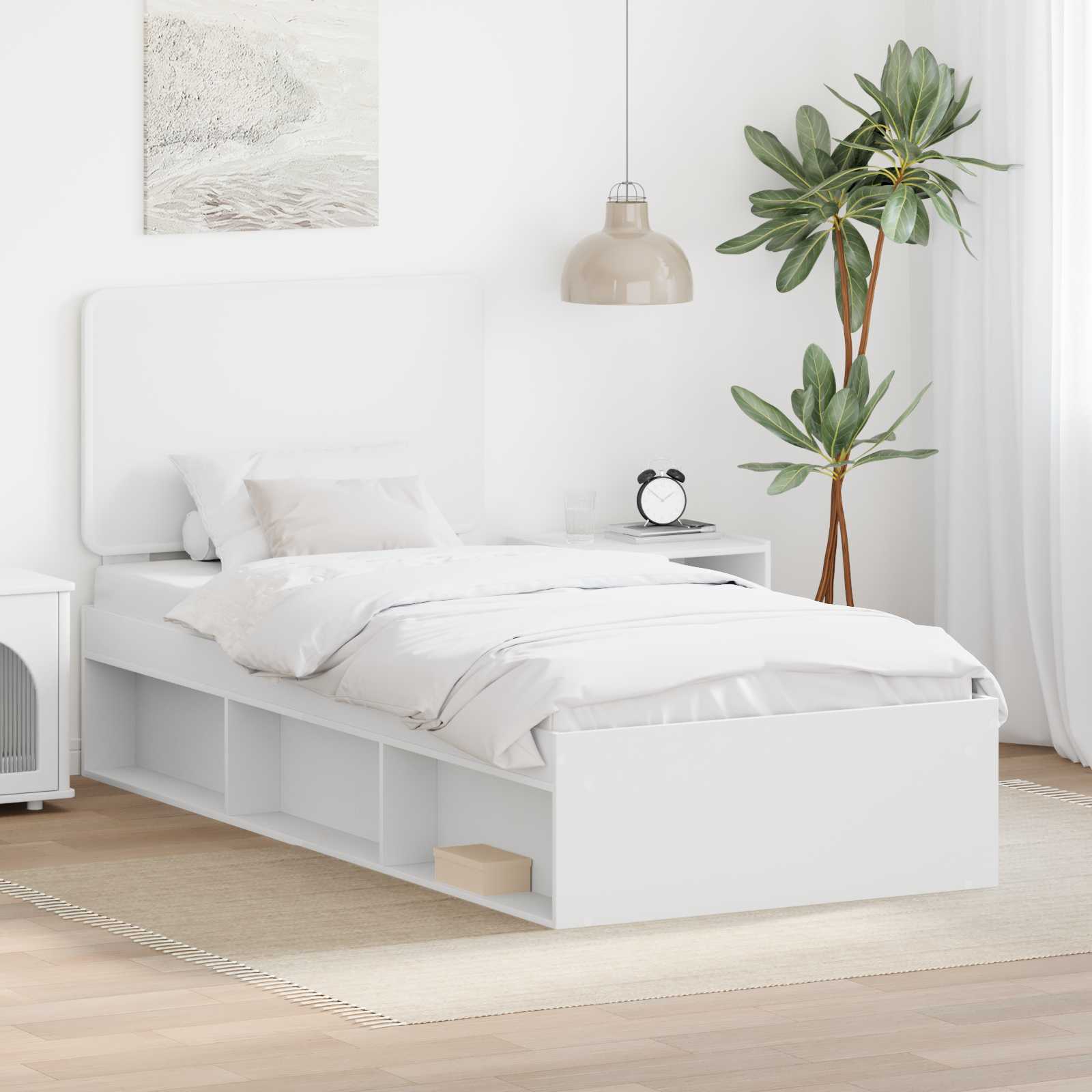 Bedframe met hoofdeinde Wit 90 x 200 cm Massief grenenhout