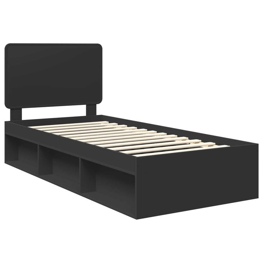 Bedframe met hoofdeinde Zwart 90 x 200 cm Massief grenenhout